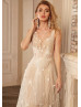 V Neck Beaded 3D Lace Tulle Fairy Wedding Dress